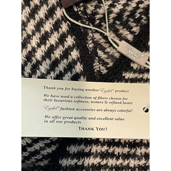 Eyefull Black Gray Striped Houndstooth Pullover Knit Tassled Cape Poncho NWT S/M - Picture 12 of 12